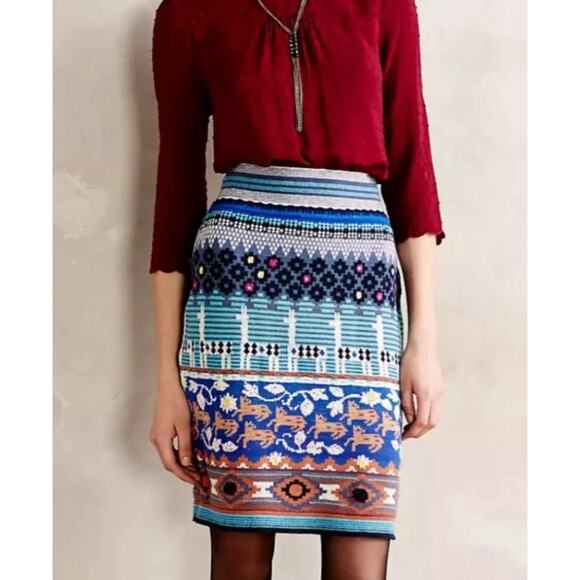 Anthropologie HWR Wool Alpaca Blend Llama Line Sweater Skirt size Small Pencil - Picture 1 of 8